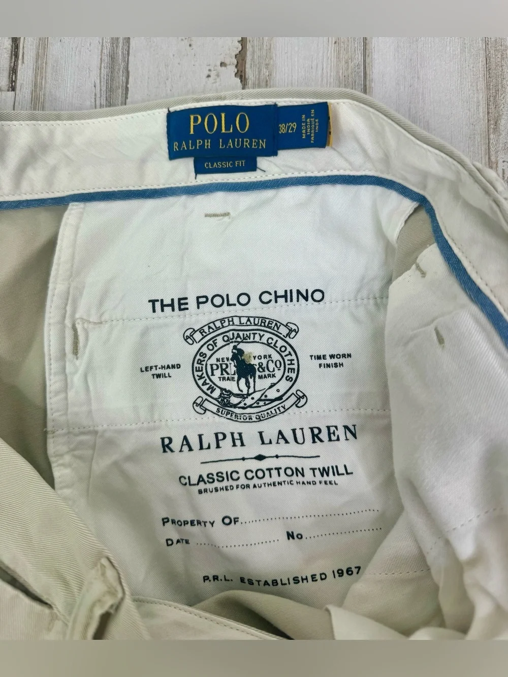 Polo Ralph Lauren 38x29 Classic Fit Beige Cotton Twill Casual Pants Men's